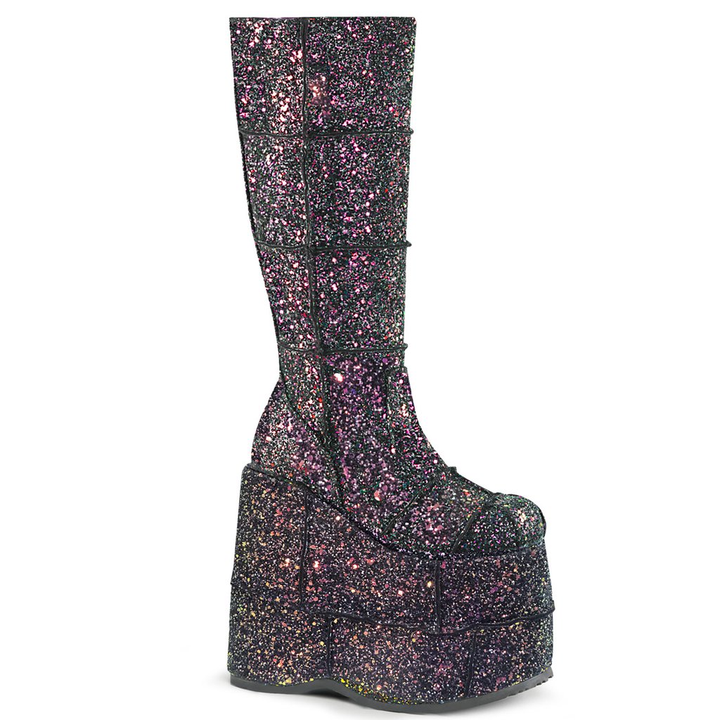 Chaussures Plateforme Demonia Stack 301g Glitter Homme - Noir/Multicolore 51390-SUCG